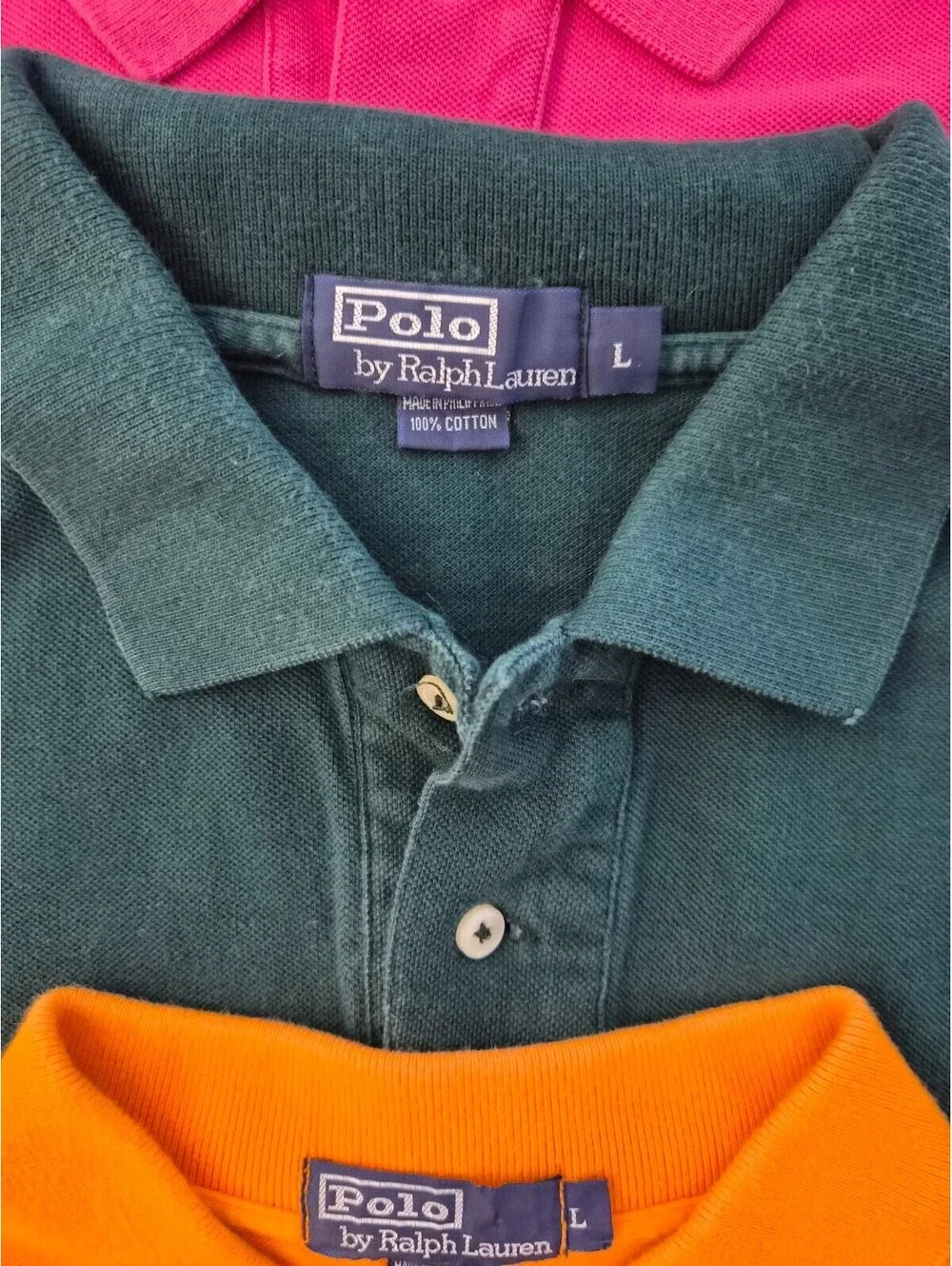 Polo Ralph Lauren Mens Polo Shirt Bundle Size L Orange Green Pink Cotton Lot 3